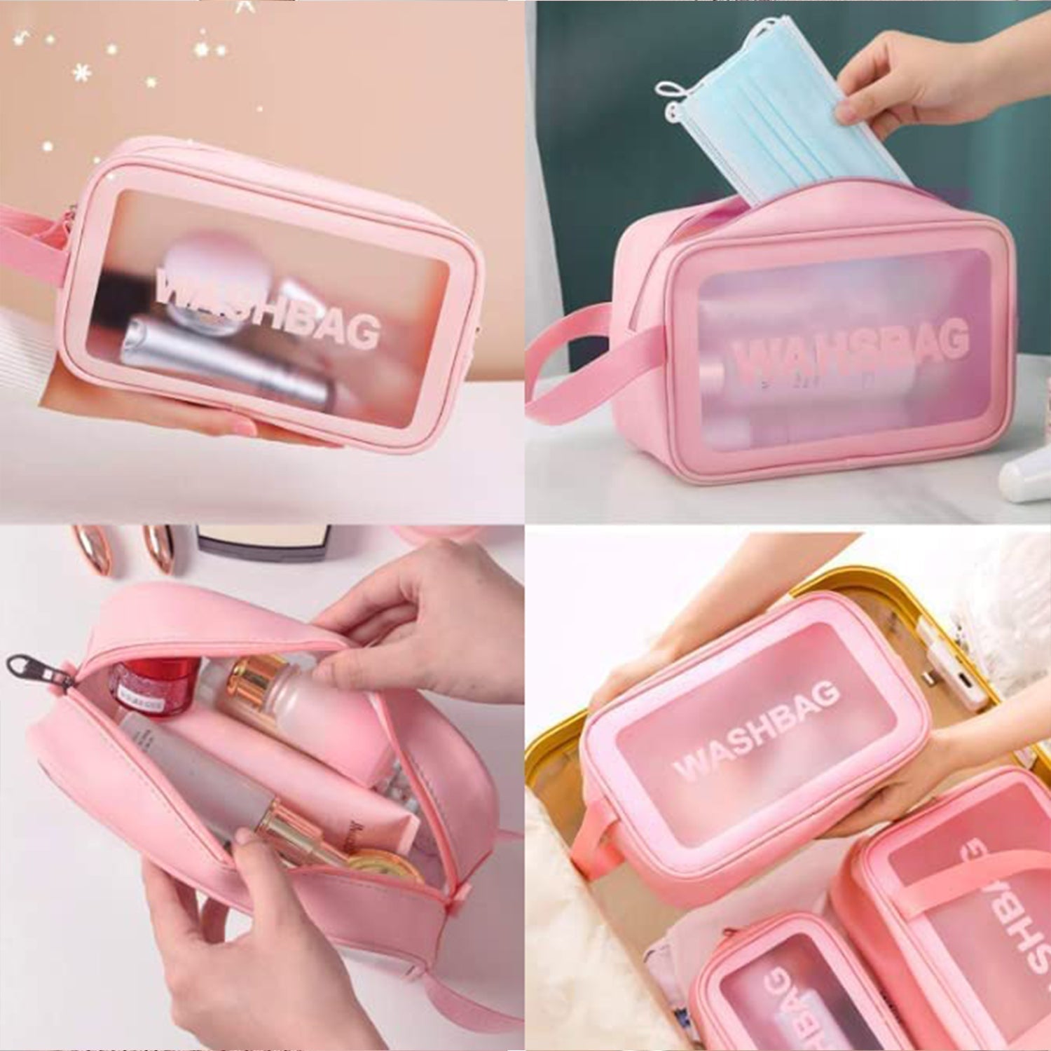 Cosmetic Pouch, Make up Bag for Home & Travel, Toiletry Bag for Cosmetics, Brushes, Accessories Set of 3 Small, Medium & Big - Wash Bag Cosmetic Pouch, Make up Bag for Home & Travel, Toiletry Bag for Cosmetics, Brushes, Accessories Set of 3 Small, Medium & Big - Wash Bag